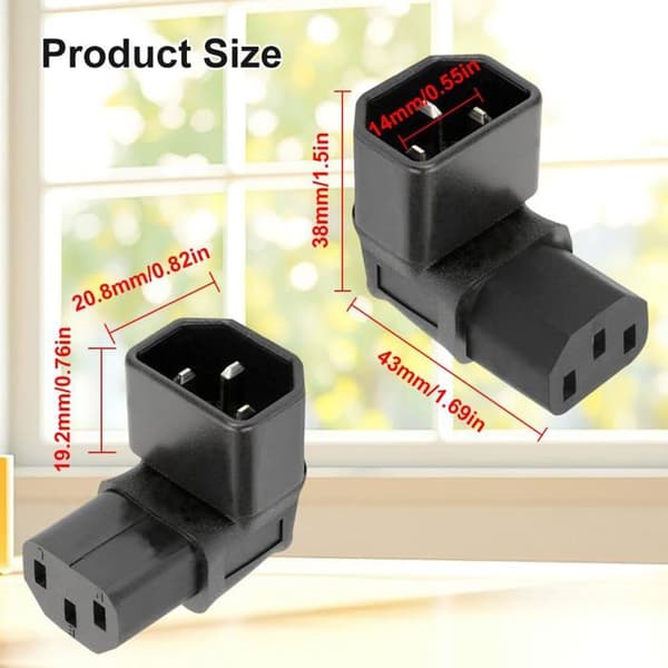 2 C14 til C13 90° strømadaptere - 250V 10A - IEC320