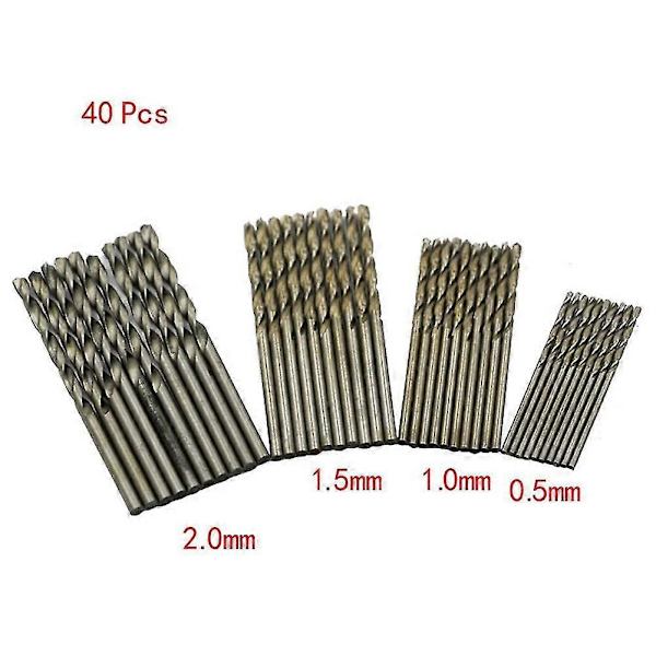 40 stk. 0,5 mm-2,0 mm rett skaft mini drillbits sett, små mini drillbits fullslipte HSS