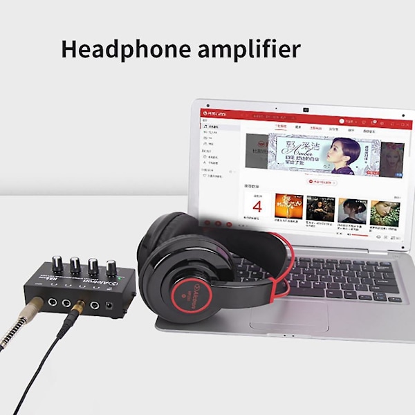 HA400 Stereo Ljudmixer Hörlursförstärkare 4 Kanaler RCA Ingångar Separata Volymkontroller med Strömadapter US/EU EU
