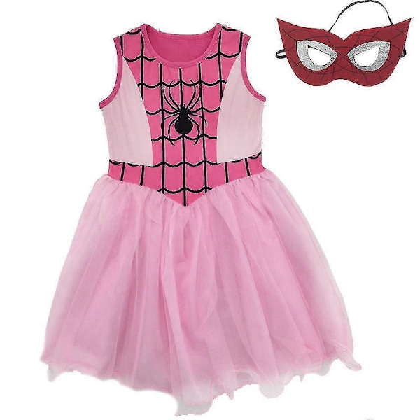 Pinkki Punainen Tyttöjen Hämähäkki Tyttö Puku Naamiaisasu Supersankari Hämähäkkimies Hieno Mekko Lyhythihainen Pink 130 (5-6 years)
