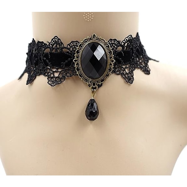 Gotisk Svart Blonder Halskjede Krage Choker Halloween Vampyr