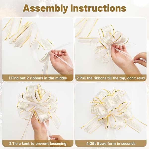 24 STK Hvite Bryllupsbilpynt - Store Sløyfer for DIY Buketter