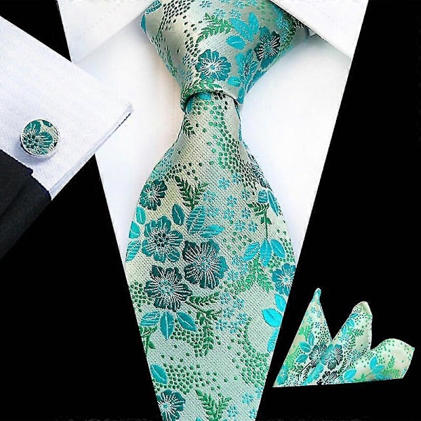 Herre Slips Sæt Med 3 Paisley Striber Slips Business Suit Bryllupsgave ZWF green