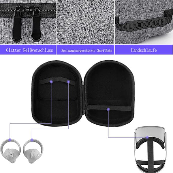 Fodral för Meta/Oculus Quest & Quest 2/Pico 4 VR-spelheadset och Elite Strap, grå resväska