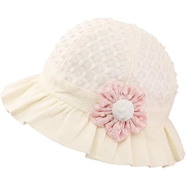 Baby Girl Sun Hat, Flower Lace Embroidery Summer UPF50+ Wide Brim Bucket Hat Holiday Beach Hat Suitable for 3-18 Months