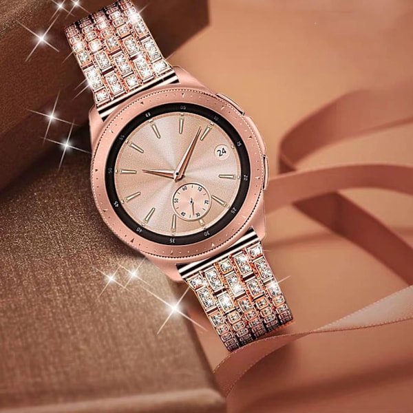 Rem til Samsung Galaxy Watch 7/6/5/4 20mm Bling Diamond Metal Udskiftningsremme til kvinder og mænd Rose gold