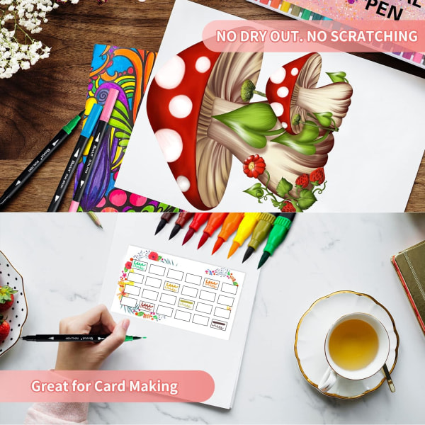 Kaksikärkiset sivellinkynät – 36 väriä taidemerkit lapsille – hienokärkinen kynä ja sivellinkynä, jotka sopivat täydellisesti Bullet Journalingiin, värjäämiseen, kirjaimiin ja kalligrafiaan