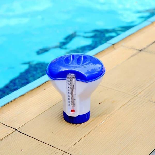 Klor tablet dispenser til swimmingpools, flydende tabletholder til babybade termometer