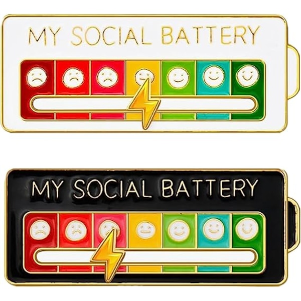 2 stk. MY SOCIAL BATTERY, Morsom sosial humør brosjenål for 7 dager, Pin Morsom sosial batteri brosje Badge humør Pin Badge Søt