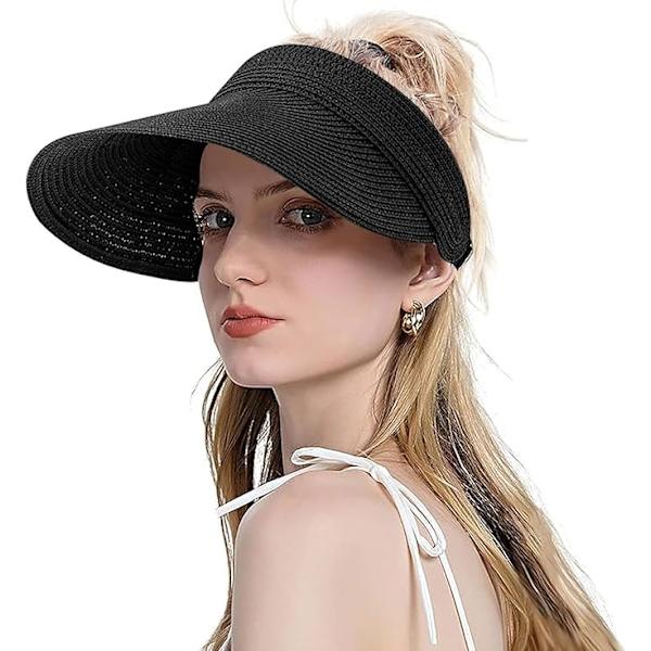 Sommarvisirhatt - Bred Brätte - för Kvinnor UPF 50+ UV400 Skydd Strandvisirkeps Solhatt för Negro