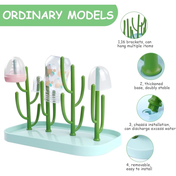 Babyflaske tørrestativ, flasketørrestativ med avtakbar dryppskål, babytørrestativ ideelt for flasker, smokker, holder babytilbehør Green