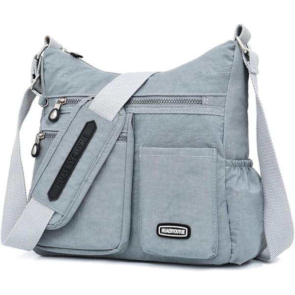 Stor Crossbody-veske for kvinner, moteriktig vanntett nylon skulderveske, avslappet crossbody-veske med flere lommer Gray