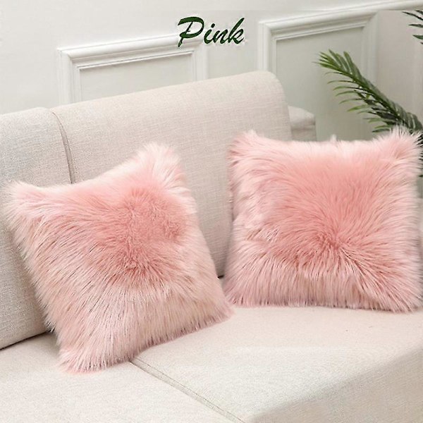 1 stk. Shaggy Fluffy Putetrekk Putevar Myk Pels Plysj 45x45cm pink