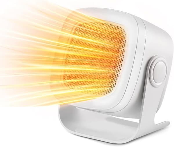 Ventilatorvarmer, PTC Mini Elvarmer med 90° Oscillation, Elvarmer med 2 Tilstande, Hjælpevarmer