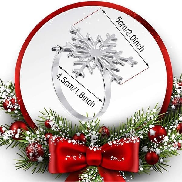 12-pakning Snowflake Serviettringer Jule Snowflake Serviett Holder Ringer for Julebord