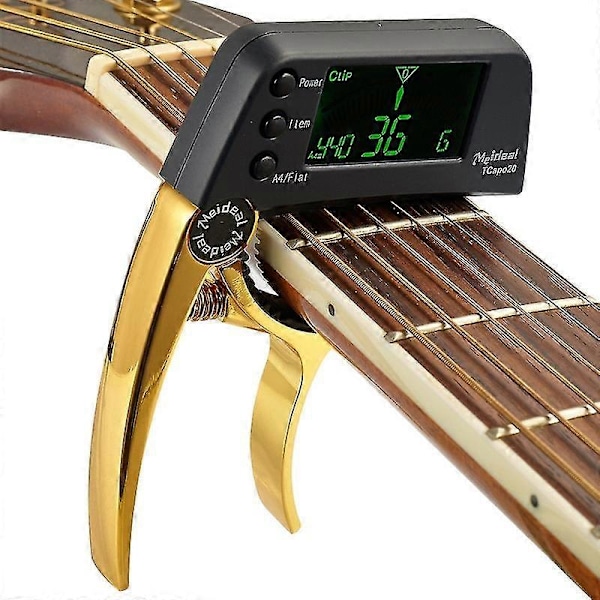 Akustisk Gitarr Stämapparat Capo Snabbt Byte Nyckel 2 i 1 Capo Stämapparat Metall för Elgitarr Bas Kromatiska Delar Gold
