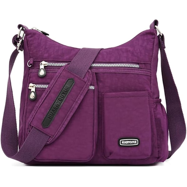 Suuri naisten crossbody-laukku, muodikas vedenpitävä nailoninen olkalaukku, rento monitoimitaskuinen crossbody-laukku Purple