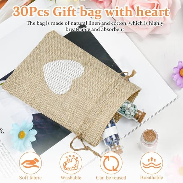 Små presentpåsar i tyg 10 x 14 cm - Förmånspåsar för bröllop, födelsedagar, dop - Juteväskor, 30-pack