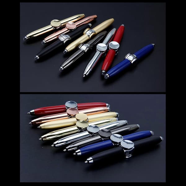 Spinner Pen med LED-lys Multifunktionel Pen til Studerende, Metal Roterende Kuglepen Red