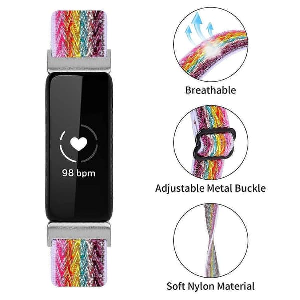 Til Fitbit Inspire 3 Wave Shape Vævet Nylon Smartwatch Rem Erstatningsarmbånd Multicolor Style E