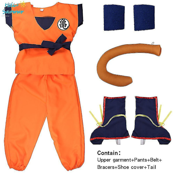 Julekostyme for barn og voksne - Son Goku Cosplay Kostyme Anime Superhelt Jumpsuit Svart Hår Kostyme Kles Opp 8pcs*Gui 140 height130*140cm *Goku