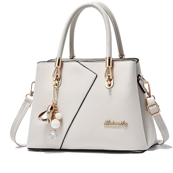 Multi-ficka Handväska för Kvinnor, Tophandtags Tote Bag, PU Läder Axelväska, Crossbody Väska Beige