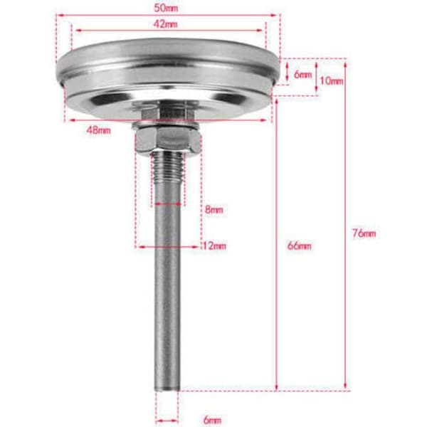 Termometer for kullgrillrøyker, 76 mm rustfritt stål pizzaovntermometer, reservedeler