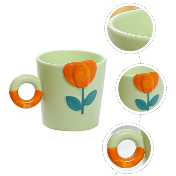 Krus Keramikkopp Tulipan Kopper Kaffe Kopper Stor Kaffekopp Tulipan Kaffekopp Keramik Drikkekopp Gjenbrukbar Lattekopp for Kaffe Keramik Vannkopp Bærbar Green