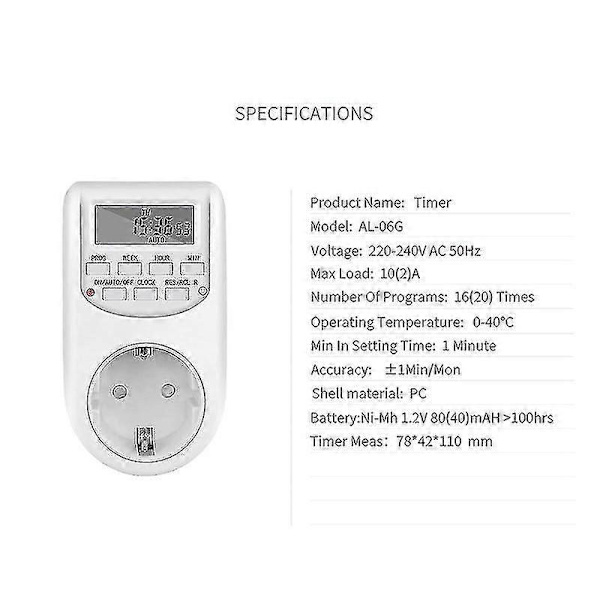 EU Stik Timer Switch Energibesparende Digital Køkken Timer Stikkontakt Uge Time Programmerbar Timing Socket