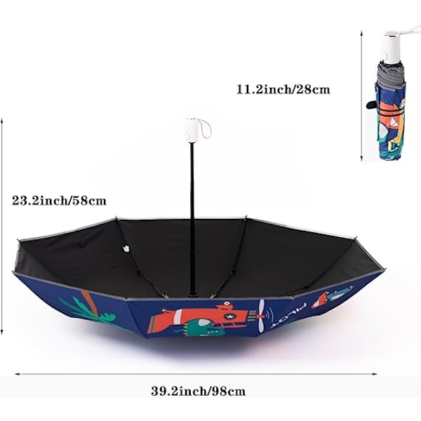 Børneautomatisk Foldbar Paraply UV-resistent Rejseparaply En-knap Åben-luk Tegneserie Dinosaur Tryk Anti-tilbagefald Design Bærbar Vand