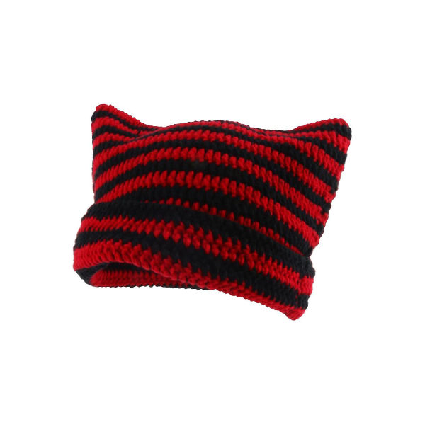 Hæklet Cat Beanie til kvinder - Vintage Grunge Accessories Slouchy Hat Red