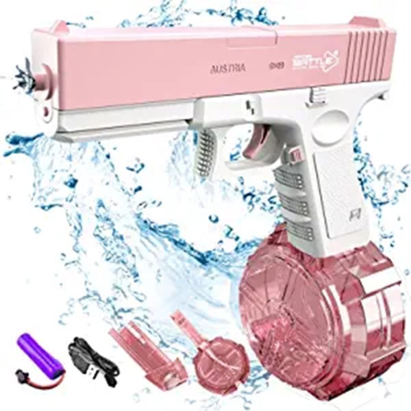 Elektrisk vannpistol Glock Automatisk vannblåser svømmeleke rosa 1 stor vanntank pink 1 big water tank
