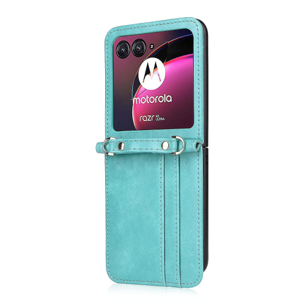 För Motorola Razr 40 Ultra 5g Hård PC + Pu- cover Designkortplatser i ett stycke Phone case med snöre Green