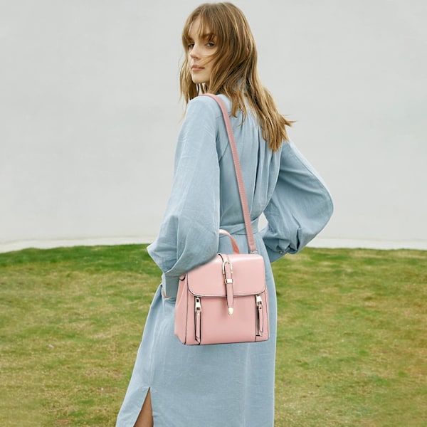 Liten Ryggsäck Dam Crossbody Väskor Mini Ryggsäck Söta Flickor PU Läder Vattentät Ryggsäck för Dagliga Resor Rosa