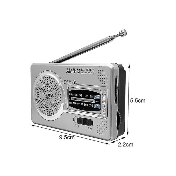 AM/FM-radio, teleskooppinen antenni, koko taajuusalue, kannettava radion vastaanotin, retro FM-maailman taskuradio soitin ikäihmisille