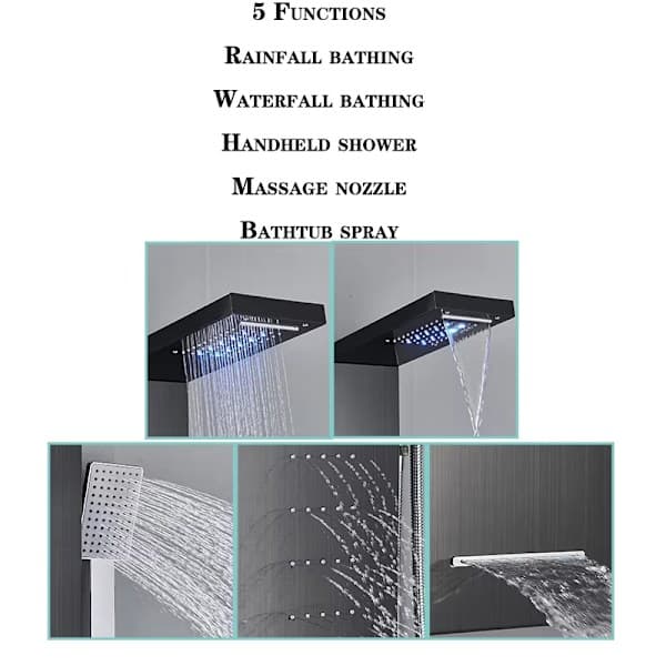 LED regnbruserpanel - Hydromassage, rustfrit stål, 4-6 dyser, badekarstud - Stil C 8011 8011 8011 8011