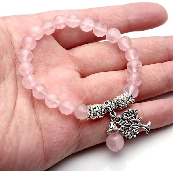 1 stk Livets Tre Strekk Armbånd Reiki Healing Krystall Edelsten Perler Armbånd, Fødselsstein Lykke Stein Smykker Rose Quartz