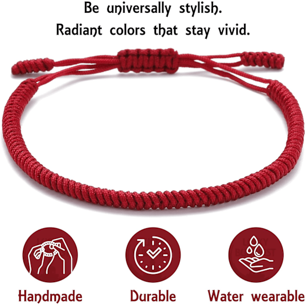 Handgjord Tibetansk Lyckoband Armband för Kvinnor, Män, Tonåringar, Justerbar Storlek Vänbandsgåva Handgjord Repflätad Chakra Armband Dark Red