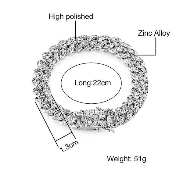 51g Høj-kvalitets Hip Hop Herrearmbånd Miami Cuban Link Kæde Fo Sliver 18cm