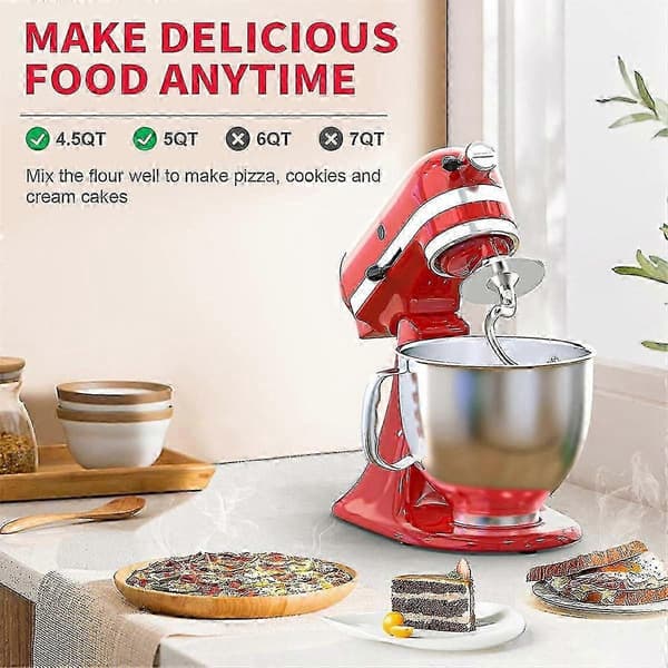 Dejkrog i rustfrit stål til KitchenAid røremaskine, passer til 4,5-5 QT røreskål til vippehoved