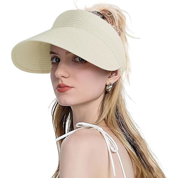 Sommarvisirhatt - Bred Brätte - för Kvinnor UPF 50+ UV400 Skydd Strandvisirkeps Solhatt för Beige