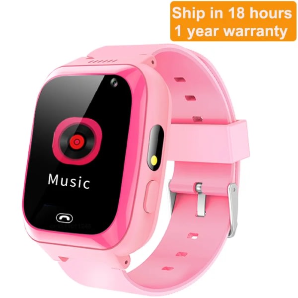 Spil Smart Watch Børn Telefonopkald Musik Spil lommelygte 6 spil med 1 GB SD-kort Smartwatch Ur til drenge Piger Gaver Pink med original æske