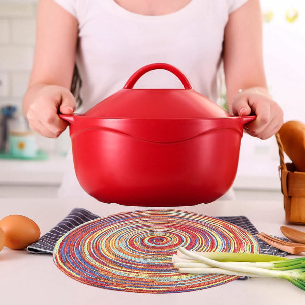 Pyöreät kudotutTabletit, setti, 4 kpl 38 cm:n tabletteja ja 4 kpl 11 cm:n tabletteja, lämmönkestävät pestävät tabletit keittiöön, ruokapöytään (punainen)
