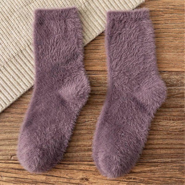 Naisten Minkki Kashmir Pehmoiset Pörröiset Sukat Pehmeät Talviset Lämpimät Pörröiset Sängyssä Pidettävät Tossusukat purple