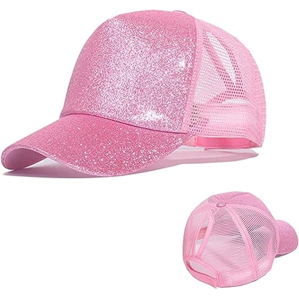 Visircaps, Sommer Glitter Hestehale Caps Mesh Hatter Avslappede Justerbare Sport Caps Baseball Caps for Kvinner Jenter Pink