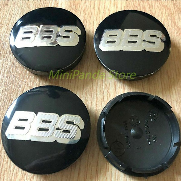 4 st Bbs Hjulcentrumkåpa Legering Nav Center Caps 56mm Svart/silver