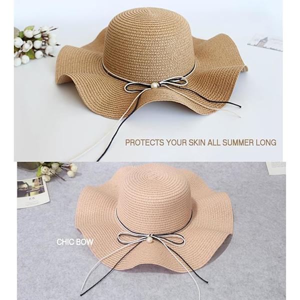 Solhatt för damer, 2-pack stråhatt sommarhatt för damer hopfällbar stor bredbrättad strandhatt