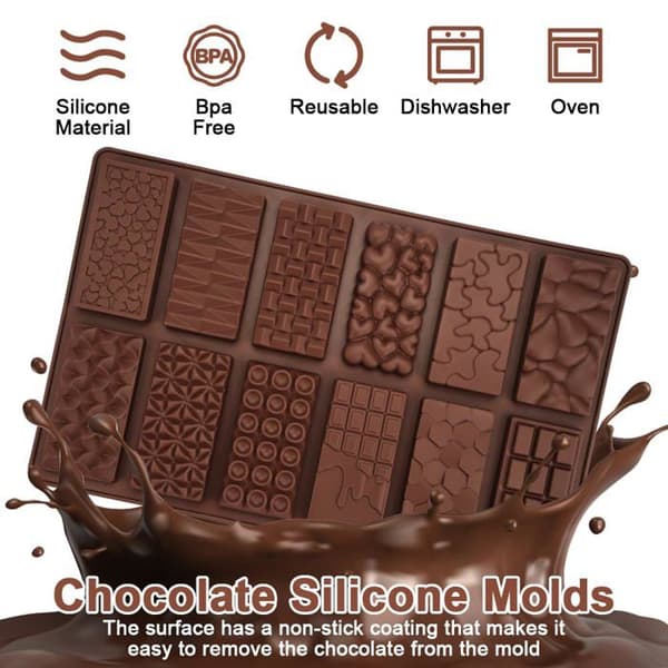 Sæt med 2 BPA-fri, non-stick silikone chokoladeforme med 12 hulrum