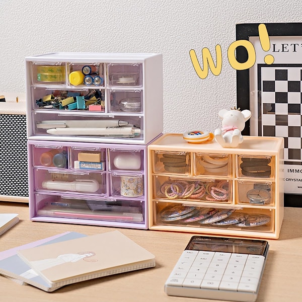 Liten Byrå för Skrivbord, Plastförvaringslådor, Mini Förvaringslåda, Transparent Förvaringstorn med 6 Lådor för Förvaring av Smådelar Purple