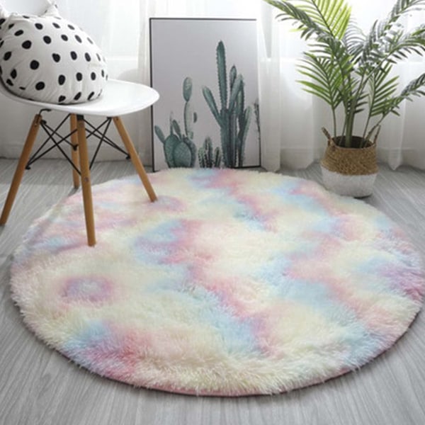 Runde stuetæpper, langhårede, soveværelsestæppe, vaskbart, skridsikkert, superblødt Multicolor Diámetro 60cm